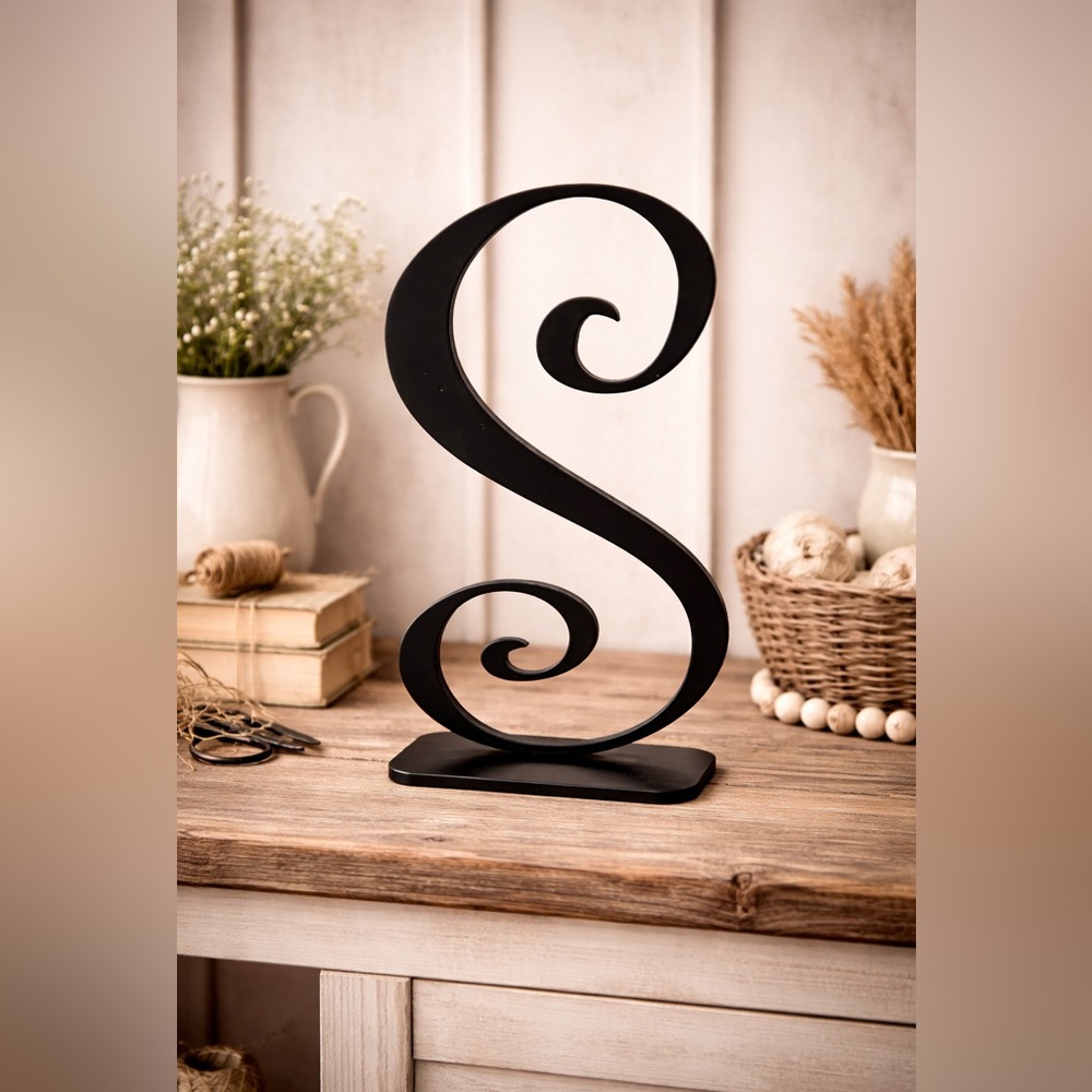 Metal Letter‎ S Swirl Black Sculpture Decor - Picture 2 of 14